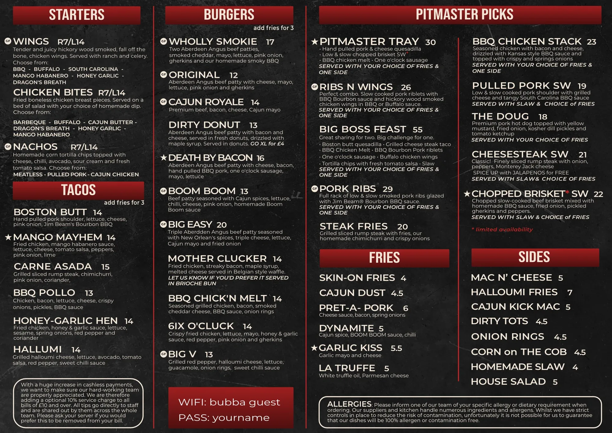 Bubba Q food menu